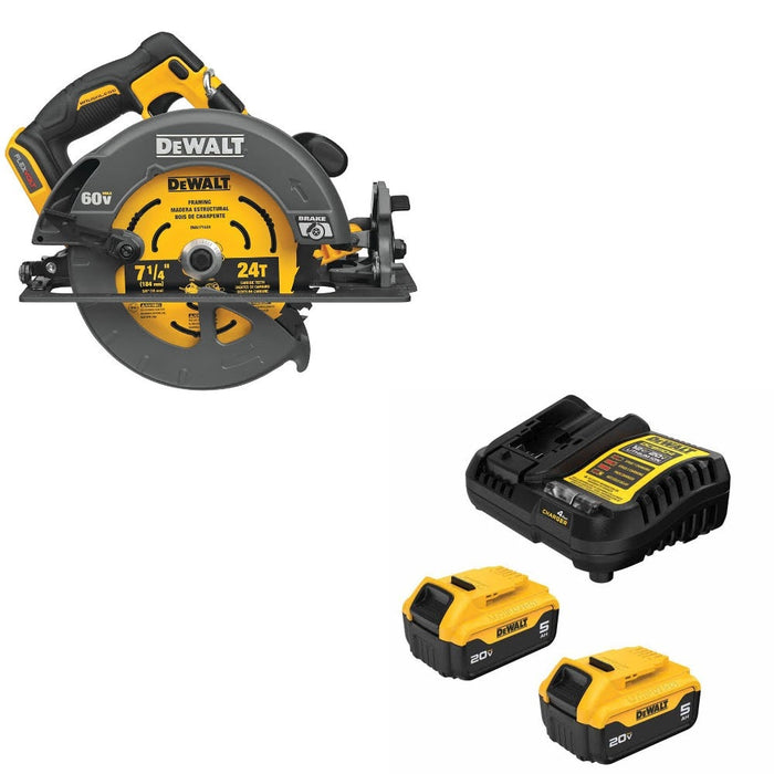 DeWalt DCS578B 60V Max 7-1/4" Circ Saw W/ DCB205-2C 20V MAX 5Ah Battery Kit
