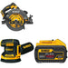 DeWalt DCS578B 7-1/4 in. Circular Saw W/ DCB609 9.0Ah Battery and DCW210B Random Orbital Sander