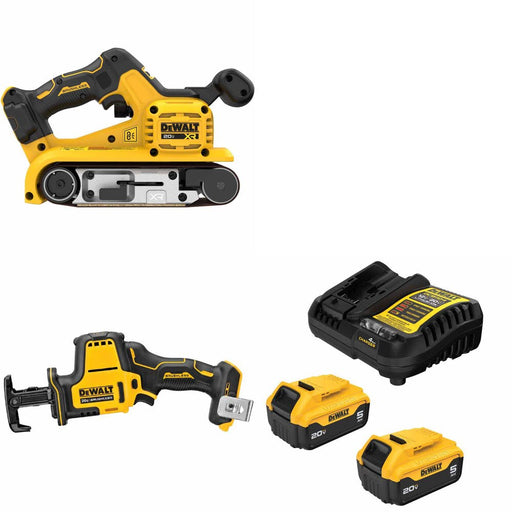 DeWalt DCW220B 20V Max Belt Sander Kit W/ DCS369B Reciprocating Saw and FREE DCB205-2C Battery Kit