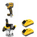 DeWalt DCW620B Plunge Router W/ DCB2104-2 POWERPACK 4Ah 2-Pack and DCF860B Impact Driver