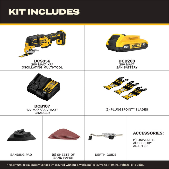 DeWalt DCS356D1 20V MAX XR Brushless Cordless Oscillating Multi-Tool Kit - 3