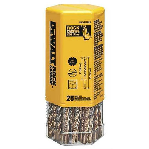 DeWalt DW5404B25 3/16" x 6-1/2" x 8-1/2" Rock Carbide SDS+ Hammer Bit 25 Pack, 2 Cutter