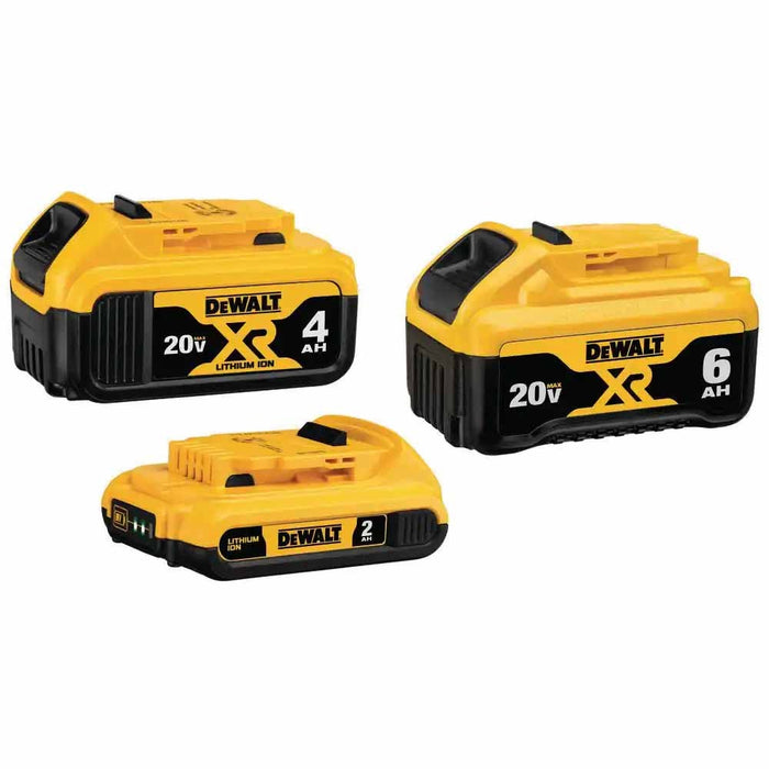 DeWalt DCB346-3 20V MAX XR Premium Lithium-Ion 6.0Ah Battery, 20V MAX XR 4.0Ah Battery, and 20V MAX 2.0Ah Battery