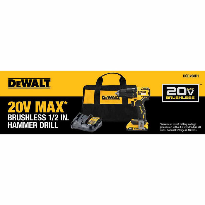 DeWalt DCD798D1 20V MAX Brushless Cordless 1/2 in. Hammer Drill Kit - 11