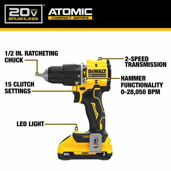 DeWalt DCD799L1 ATOMIC COMPACT SERIES 20V MAX Brushless Cordless 1/2 in. Hammer Drill Kit - 2