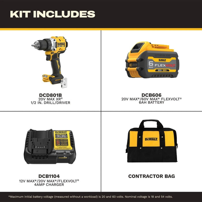 DeWalt DCD801T1 20V MAX XR 1/2 in Drill Driver Kit with 6Ah FlexVolt Battery (1 Kit) - 5