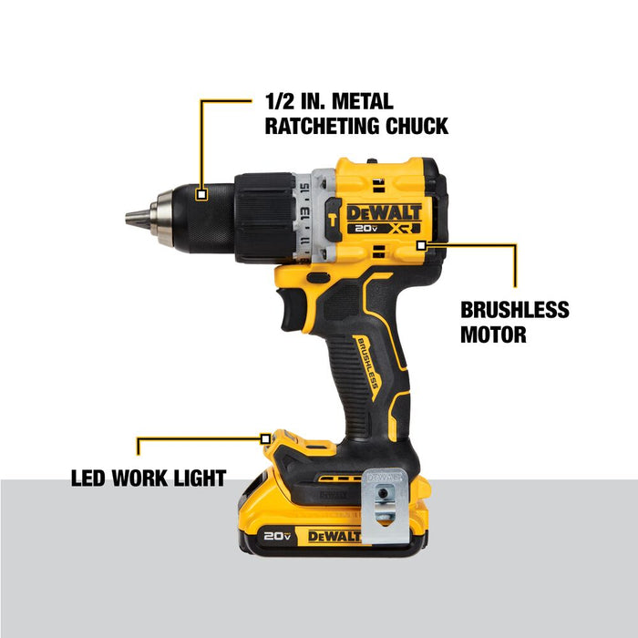 DeWalt DCD805D2 20V Max XR Brushless Cordless 1/2" Hammer Drill/Driver Kit - 2