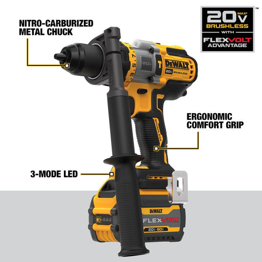 Dewalt DCD999T1 20V Max 1/2 in. Brushless Cordless Hammer Drill/Driver with Flexvolt Advantage Kit - 2