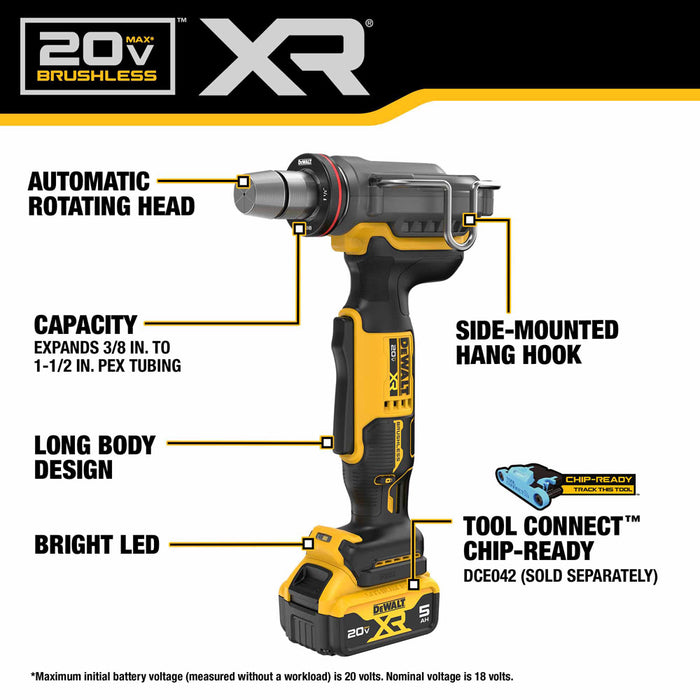 DeWalt DCE410P1 20V Max*XR Pex Expander Kit , with 1",1-1/4",1-1/2" Expander Heads , DCB205 Battery , Charger , Case - 2