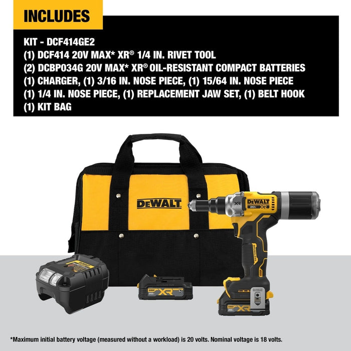 DeWalt DCF414GE2 20V MAX* XR Brushless Cordless 1/4" Rivet Tool Kit with POWERSTACK - 4