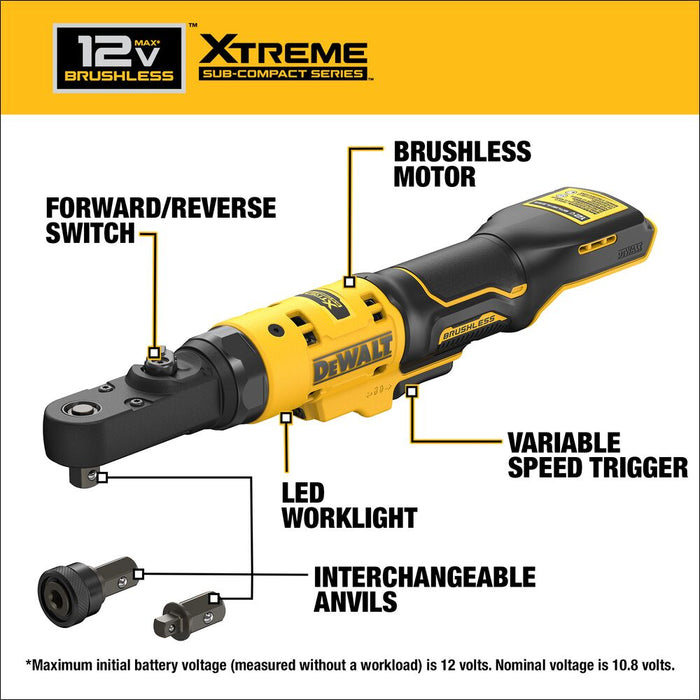 DeWalt DCF500B XTREME 12V MAX* 3/8" and 1/4" Brushless Cordless Sealed Head Ratchet (Tool Only) - 2