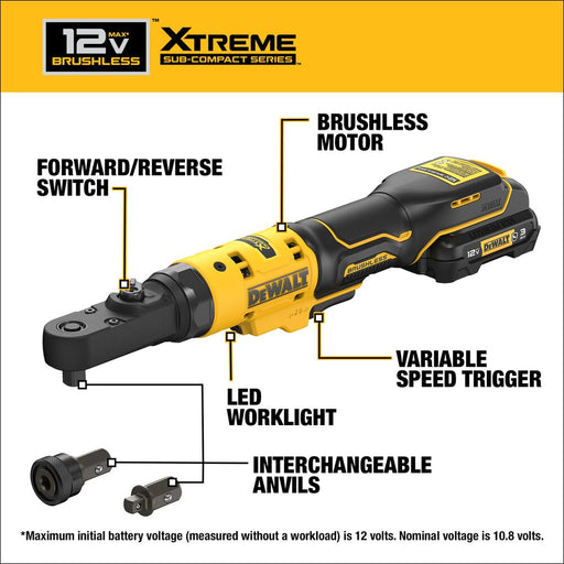 DeWalt DCF500GG1 XTREME 12V MAX* Brushless Cordless 3/8" and 1/4" Sealed Head Ratchet Kit - 2