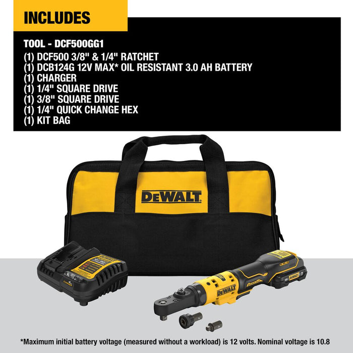 DeWalt DCF500GG1 XTREME 12V MAX* Brushless Cordless 3/8" and 1/4" Sealed Head Ratchet Kit - 7