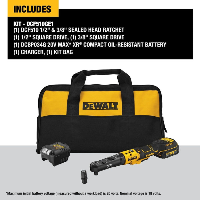 DeWalt DCF510GE1 20V MAX* XR 3/8" and 1/2" Sealed Head Ratchet Kit with POWERSTACK - 4