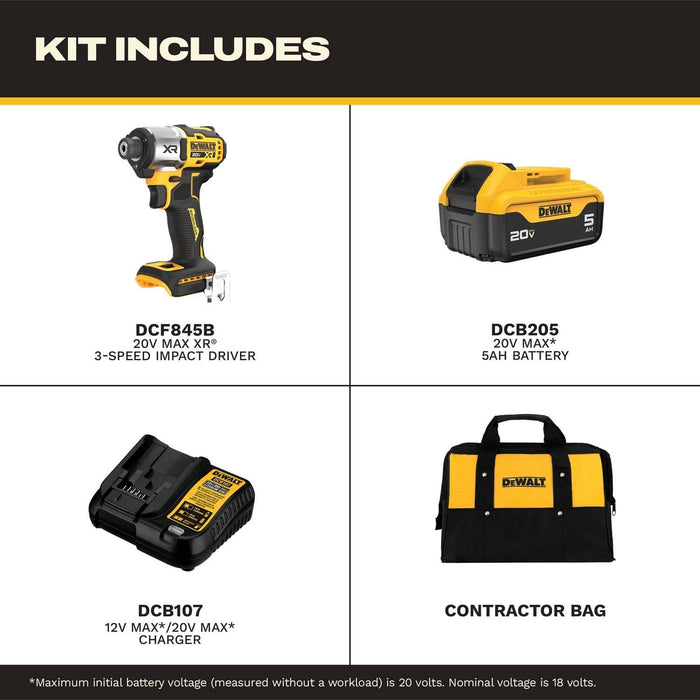 DeWalt DCF845P1 20V MAX XR 1/4 in. 3-Speed Impact Driver Kit - 5