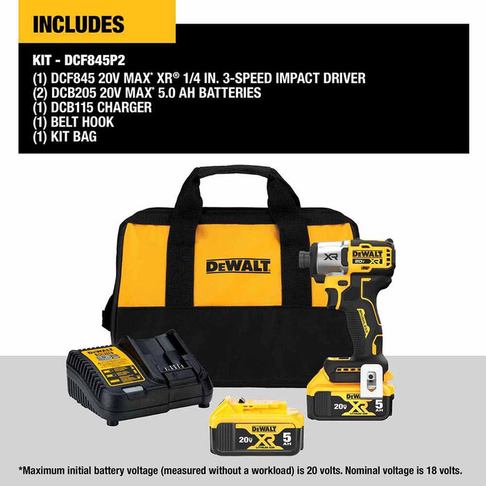 DeWalt DCF845P2 20V MAX XR 1/4" 3-Speed Impact Driver Kit - 8