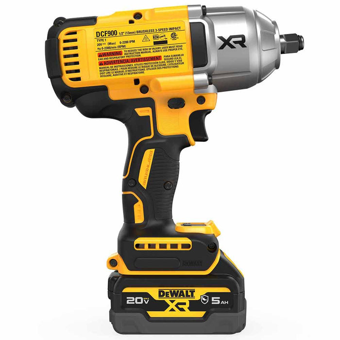 DeWalt DCF900GP2 20V MAX* XR 1/2 In. High Torque Impact Wrench with Hog Ring Anvil with (2) Oil-Resistant 5.0 Ah Batteries and Charger Kit - 5