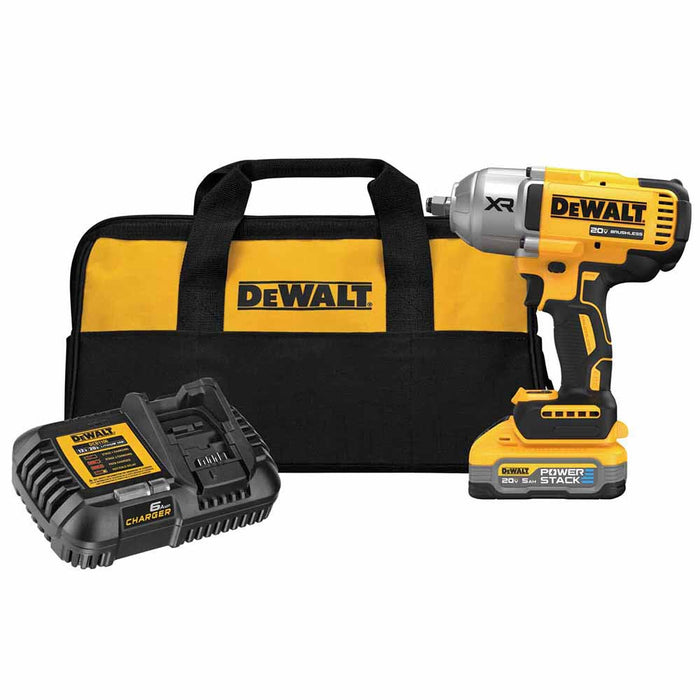 DeWalt DCF900H1 20V Max XR 1/2 In. High Torque Impact Wrench With Hog Ring Anvil Kit With Dewalt Powerstack 5.0 Ah Battery