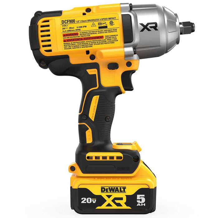 DeWalt DCF900P2 20V MAX* XR 1/2 In. High Torque Impact Wrench with Hog Ring Anvil with (2) 5.0 Ah Battery & Charger Kit - 5