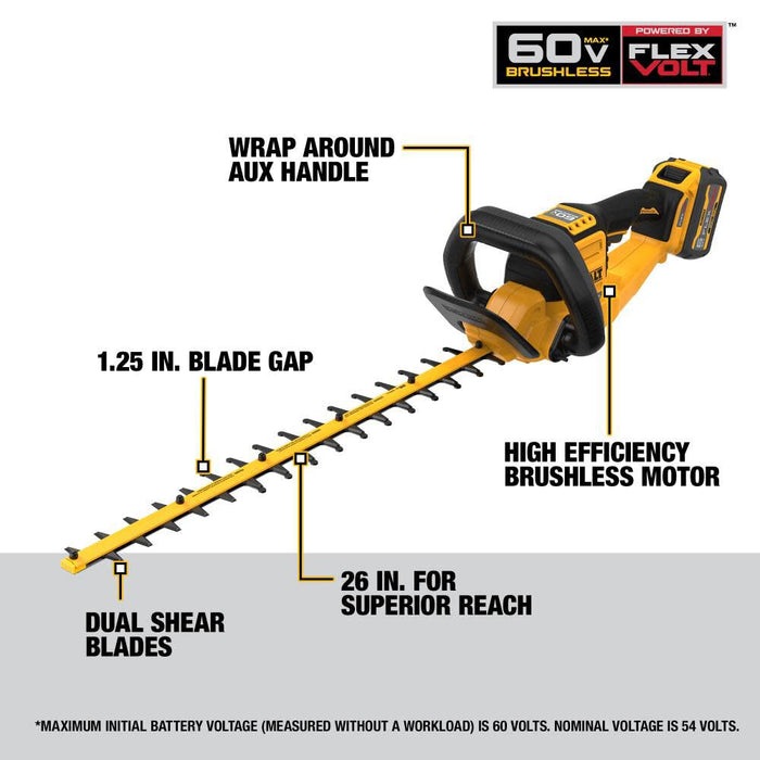 DeWalt DCHT870T1 60V MAX* 26 in. Brushless Cordless Hedge Trimmer Kit - 2