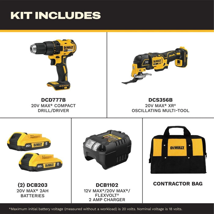 DeWalt DCK251D2 20V Max Brushless Drill Driver and Oscillating Multi Tool Combo Kit (2 Batteries and Charger) - 2