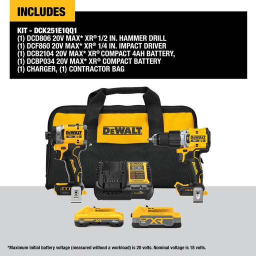 DeWalt DCK251E1QQ1 20V MAX Brushless 2-Tool Combo Kit with XR Batteries - 2