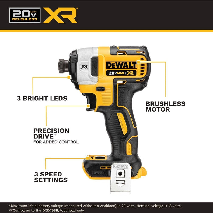 DEWALT DCK449E1P1 20V MAX* XR® Brushless 4-Tool Combo Kit with DEWALT POWERSTACK™ Compact Battery and 5.0Ah Battery - 14