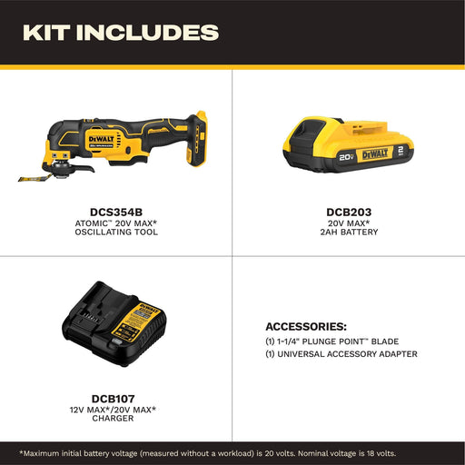 DeWalt DCS354D1 20V MAX Brushless Cordless Oscillating Multi-Tool, Kit - 2