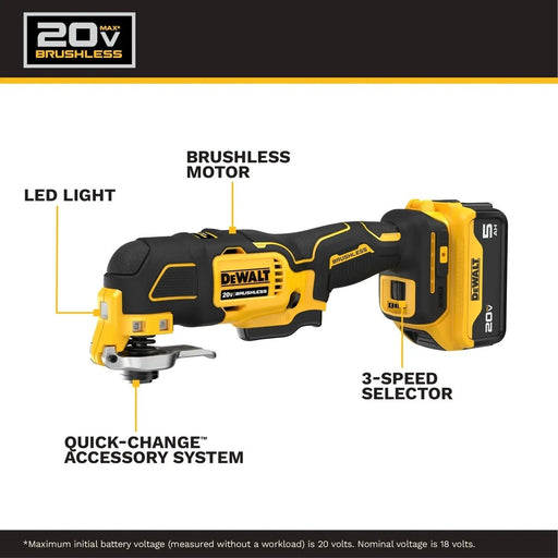 DeWalt DCS356P1 20V MAX 3-Speed Brushless Oscillating Multi-Tool Kit with 5Ah Battery - 2