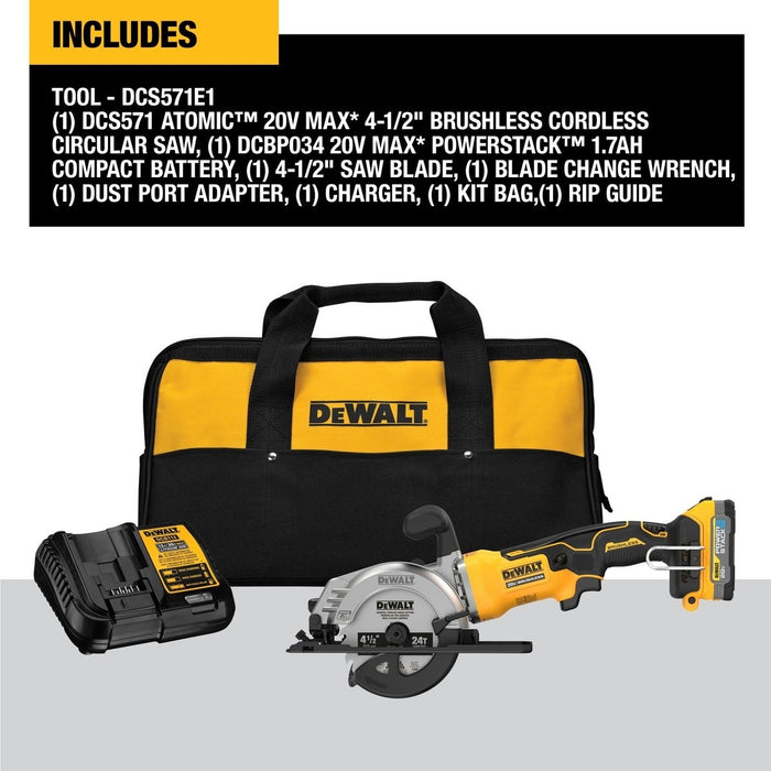 DeWalt DCS571E1 Atomic 20V Max 4-1/2" Circular Saw Kit with DeWalt Powerstack Compact Battery - 4