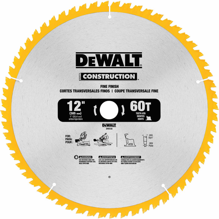 DeWalt DW3126 Series 20 12" 60T Fine Finish Saw Blade