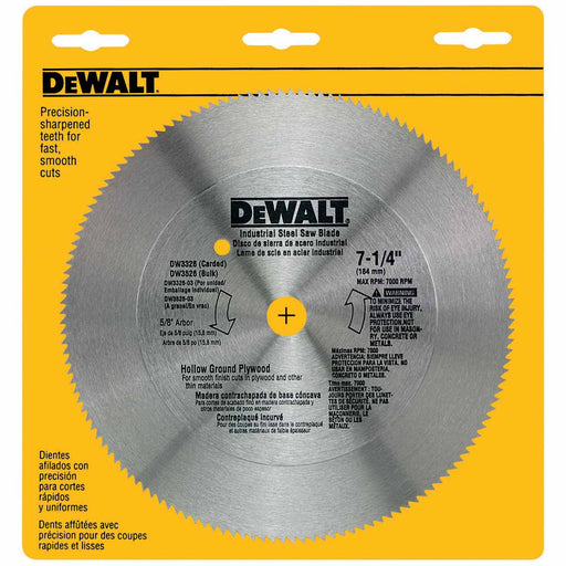 DeWalt DW3326 7-1/4" 140T Steel Hollow Ground Plywood Saw Blade - 2