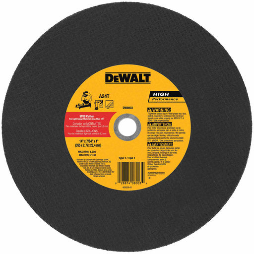 DeWalt DW8003 14" x 7/64" x 1" Stud Cutter Chop Saw Wheel (Light Metal)