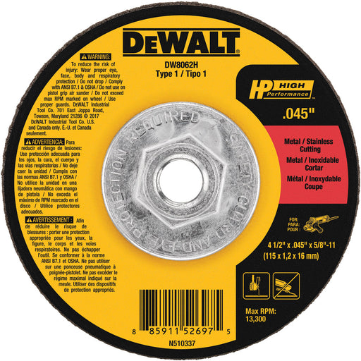 DeWalt DW8062H 4-1/2" x .045" x 5/8"-11 HP T1 Mini Hub