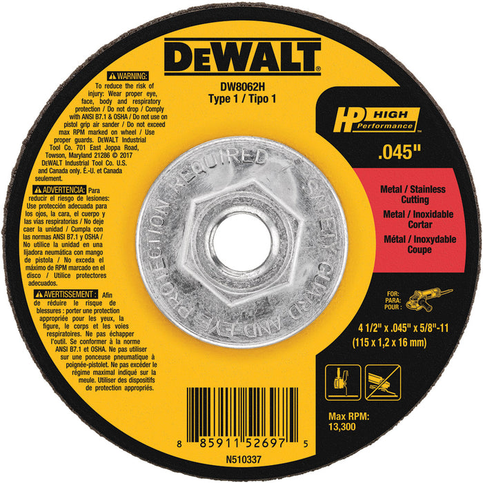 DeWalt DW8062H 4-1/2" x .045" x 5/8"-11 HP T1 Mini Hub