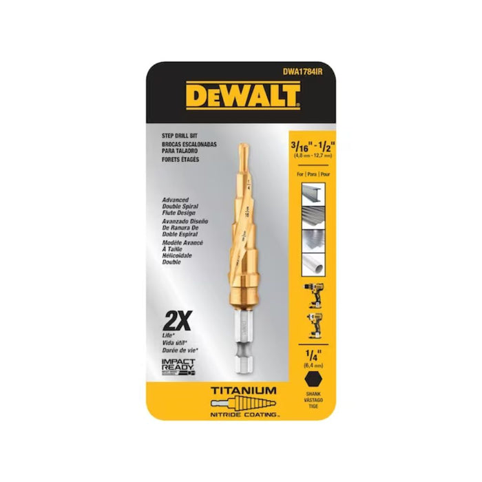 DeWalt DWA1784IR 3/16" - 1/2" 6 Step Titanium Nitride Coating Impact Ready Step Drill Bit - 2