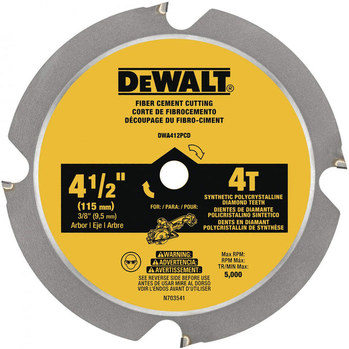 DeWalt DWA412PCD 4 1/2" 4 T Carbide Fiber Cement Cutting Circular Saw Blade