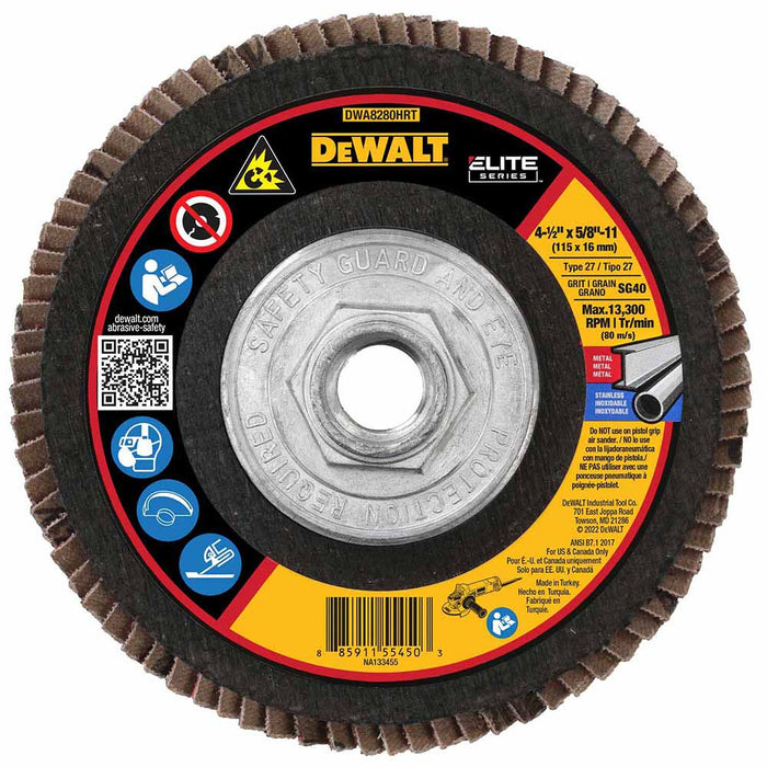 DeWalt DWA8280HRT ELITE SERIES 4-1/2 X 5/8-11 40G T27 High Density Flap Disc