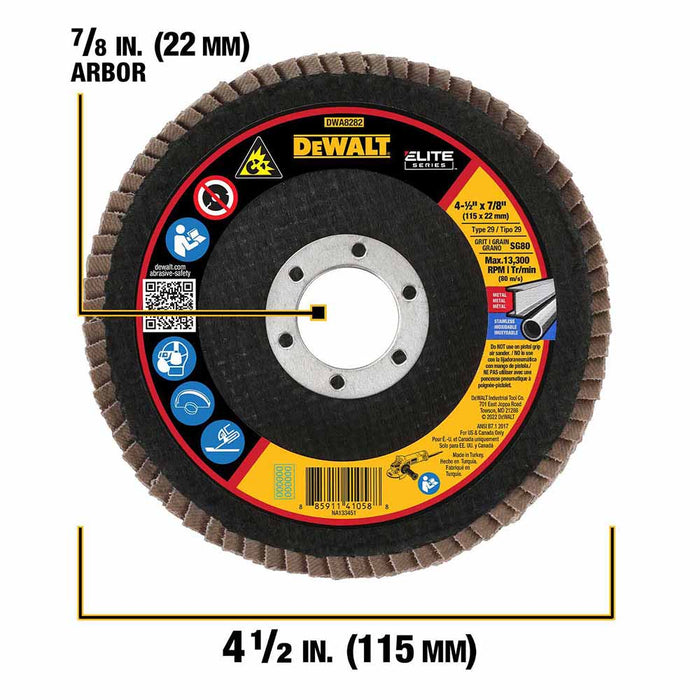 DeWalt DWA8282 ELITE SERIES 4-1/2 X 7/8 80G T29 Flap Disc - 2