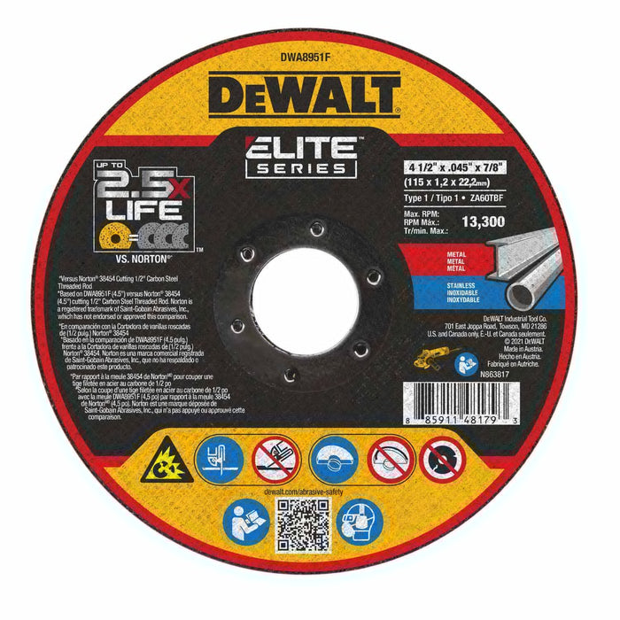 DeWalt DWA8951F Elite Series , 4-1/2" x 7/8" x .045 XP T1 Cutting Disc
