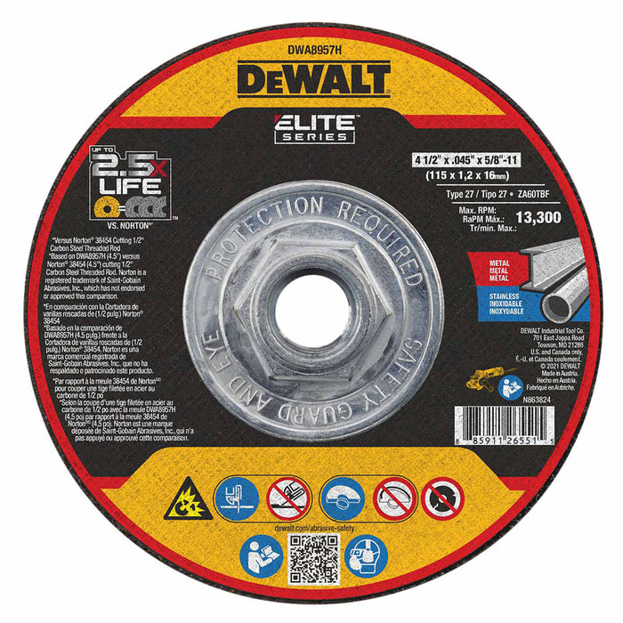 DeWalt DWA8957H Elite Series 4-1/2 x .045 x 5/8-11 XP T27 Cutting