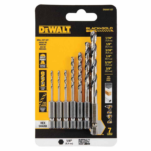 DeWalt DWAH1107 7PC Black & Gold Hex Shank Set