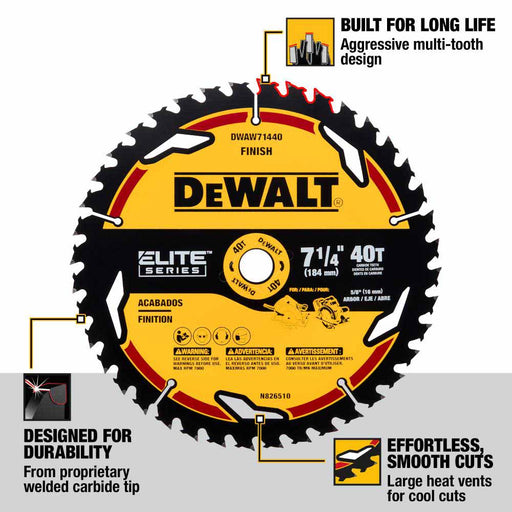 DeWalt DWAW71440 7-1/4" 40T Elite Series Saw Blade - 2