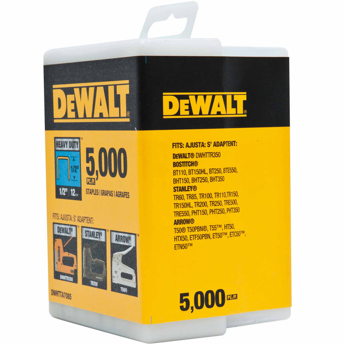 DeWalt DWHTTA7085 Heavy-Duty Narrow Crown Staples 1/2" - 5000 Pk (T50 Style)