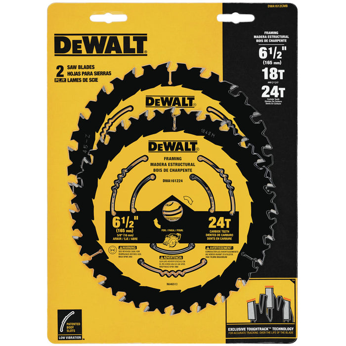 DeWalt DWA1612CMB 6-1/2" 18T & 24T Small Diameter Circular Saw Blade Blister