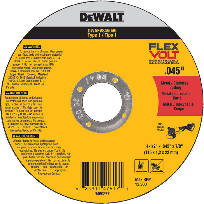 DeWalt DWAFV845045 4-1/2" x .045" x 7/8" Type 1 Metal Cutting Wheel