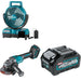 Makita GAG01Z 4-1/2" / 5" W/ CF001GZ 40V max XGT Cordless 9-1/4" Fan and BL4040 4.0Ah Battery
