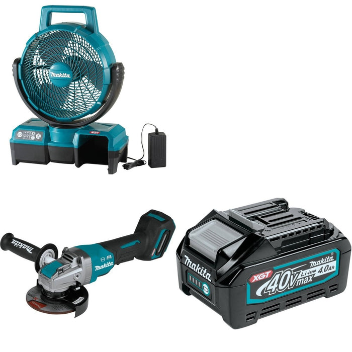 Makita GAG13Z 4-1/2" / 5" W/ CF001GZ 40V max XGT Cordless 9-1/4" Fan and BL4040 4.0Ah Battery