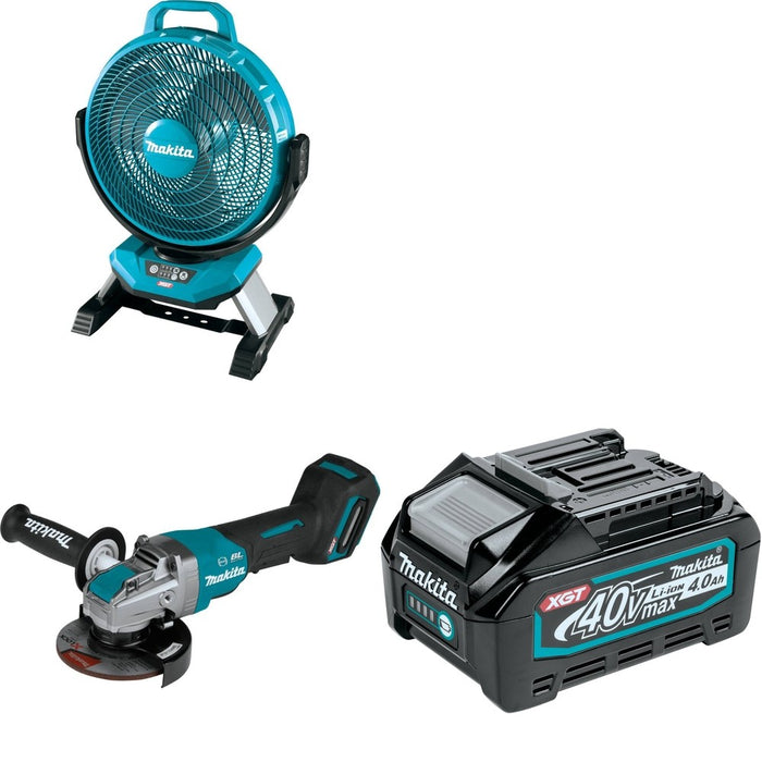 Makita GAG13Z 4-1/2" / 5" W/ CF002GZ 40V max XGT Cordless 13" Fan and BL4040 4.0Ah Battery
