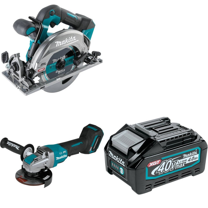 Makita GAG13Z 4-1/2" / 5" W/ GSH05Z 6-1/2" Circular Saw and BL4040 40V max XGT 4.0Ah Battery